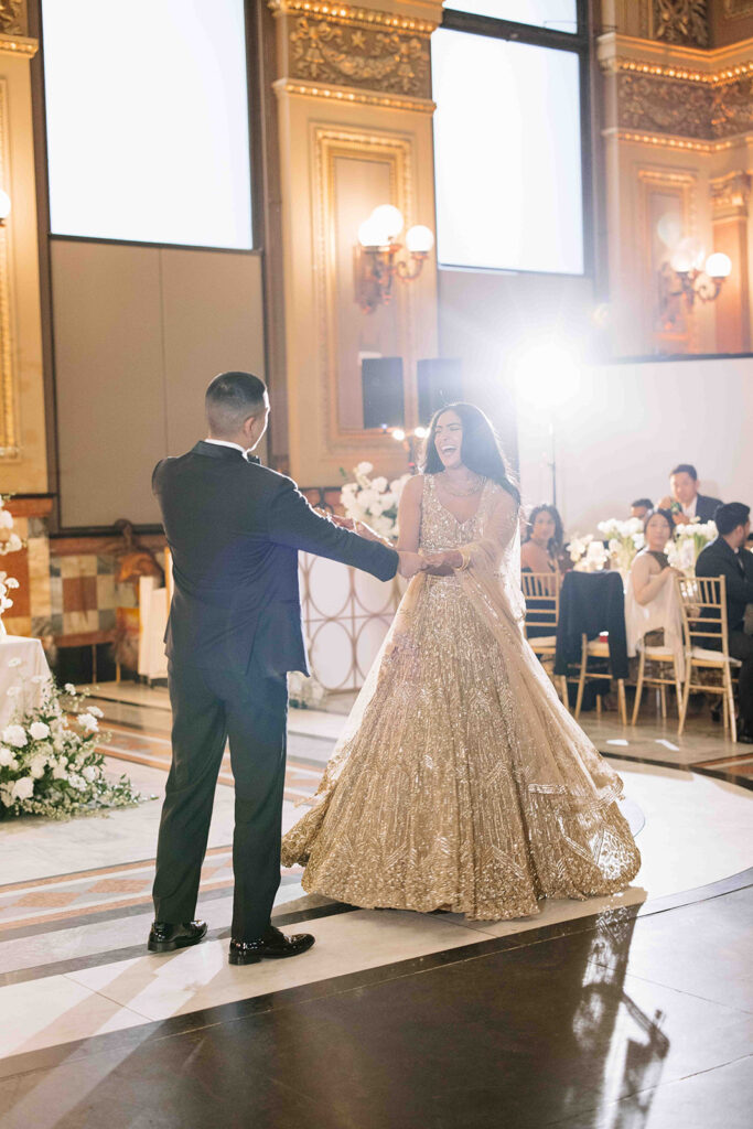 Bride and groom during their first dance.