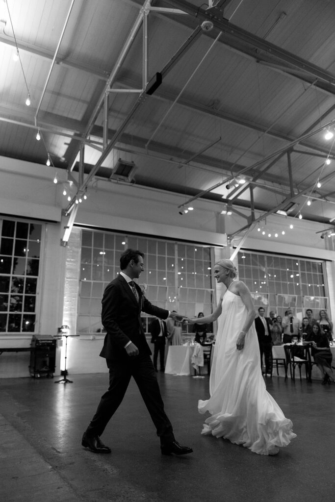 Bride and groom during first dance on the dancefloor